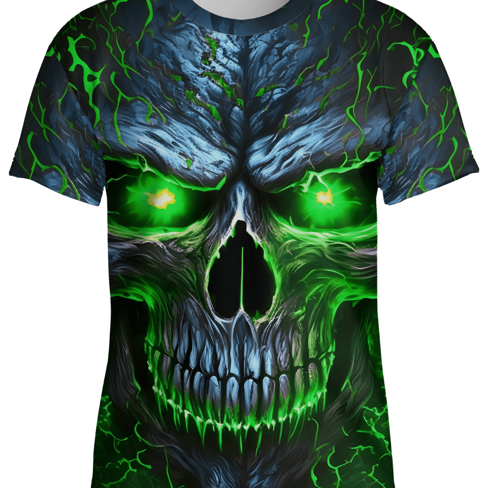 

Men's Skull Graphic Print T-shirt, Short Sleeve Crew Neck Tee, Men's Clothing For Summer Outdoor