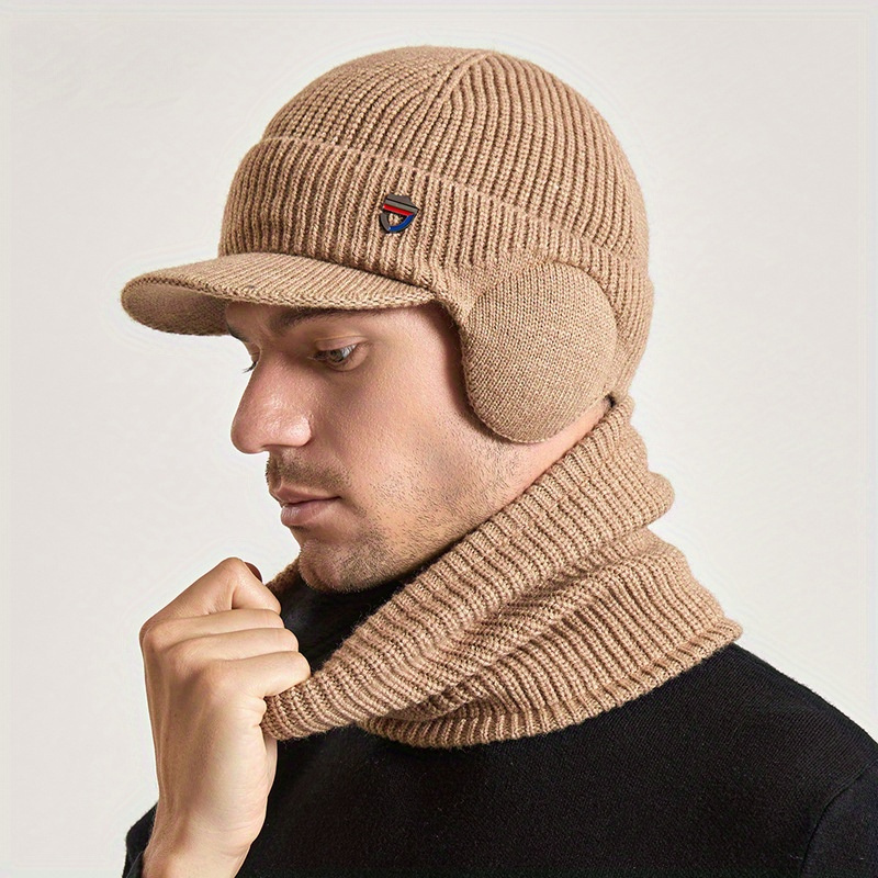 

Bonnet d'hiver en tricot pour hommes avec protection des oreilles, doublure en laine pelucheuse, bonnet d'extérieur doux et chaud pour hommes et femmes