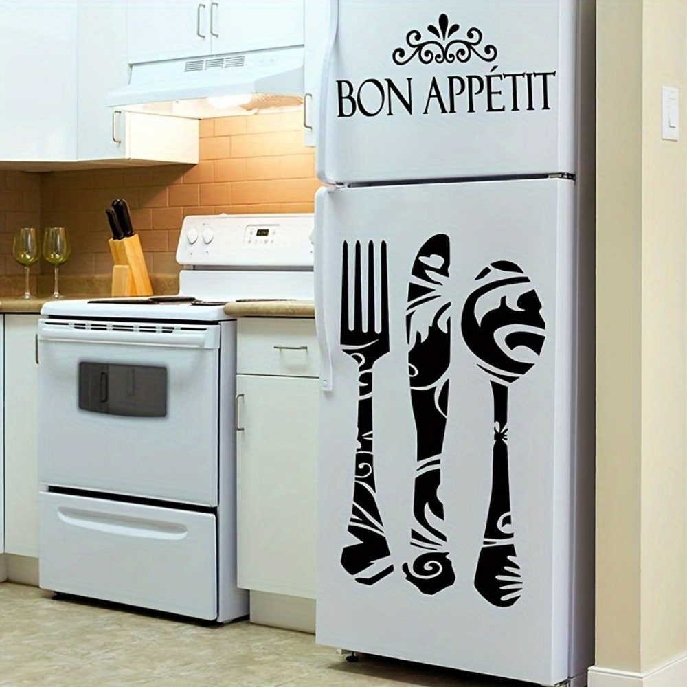 

Contemporary Plastic Wall Stickers – 1pc Self-adhesive Kitchen Decor Decals, Tableware Pattern, Removable Refrigerator Stickers For Home Decoration – Bon Fork, Knife, And Spoon Design