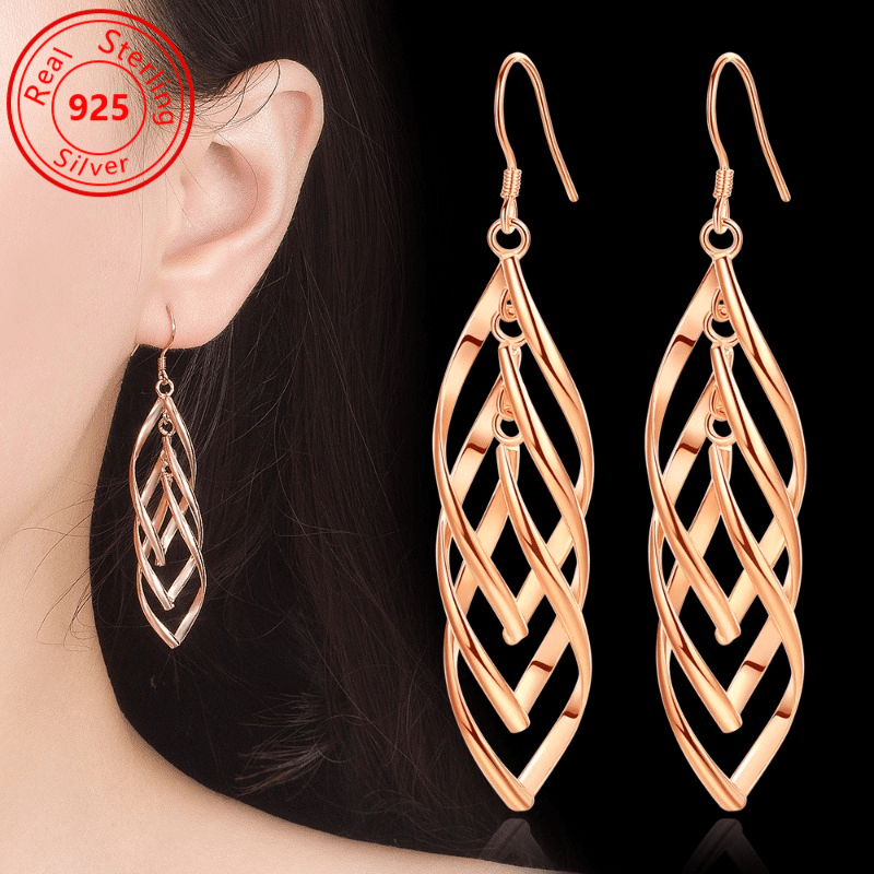 

1 Pair Of Elegant 925 Silver Needle Earrings - Hypoallergenics - 18k Gold Plated - Twisted Tassel Earrings Face Thin Design - Twist Three-wire Drop - Perfect Feminine Charm -6g/0.212oz