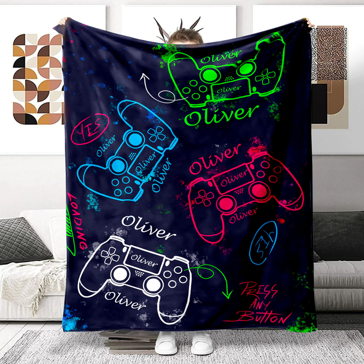 

Customized Name Customized Game Handle Pattern Flannel Blanket Ideal For Sofa Beds And Home Decor Ideal Birthday Or Holiday Gift For All