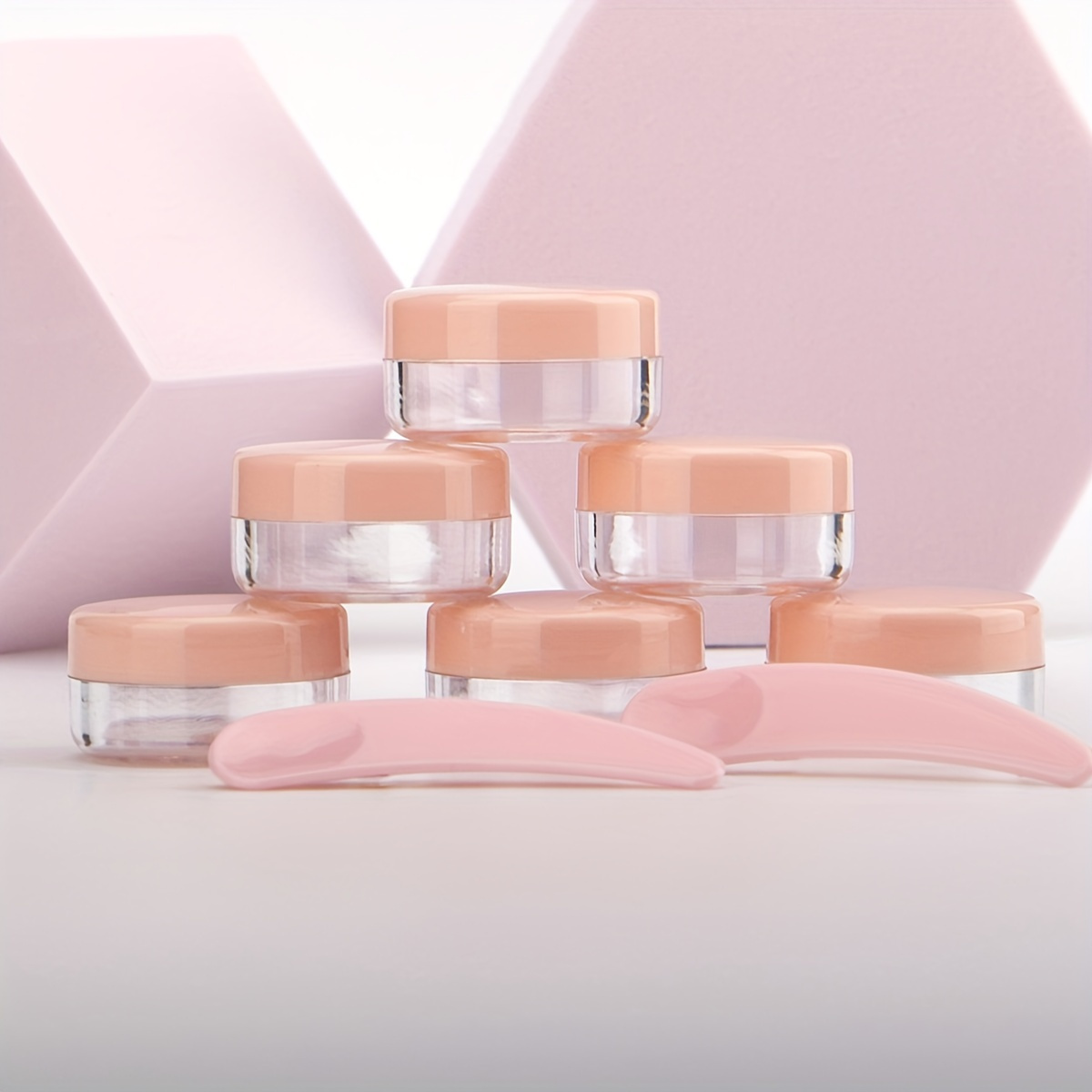 TEMU 6pcs Mini Makeup Containers 5g Size Cosmetic Jars With 2pcs Mini Spatulas Suitable For Travel Or Home Use