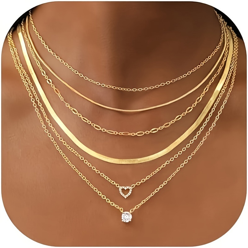 

6-piece Necklace Set, Fashionable Snake Chain Layered Necklace, Jewelry Gift Pendant Necklace