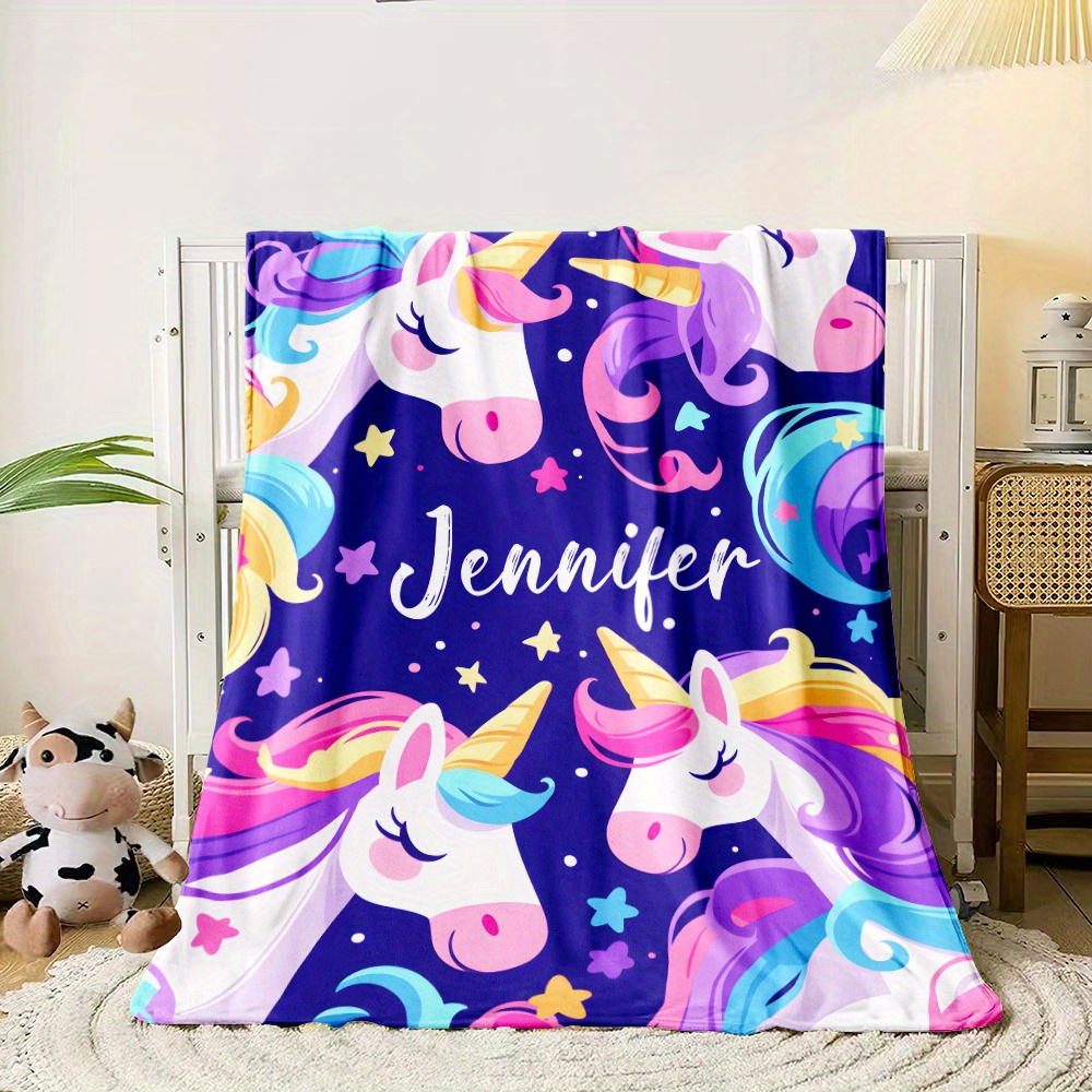 TEMU Customizable Unicorn Blanket - , & For Sofa, Bed, & Camping -