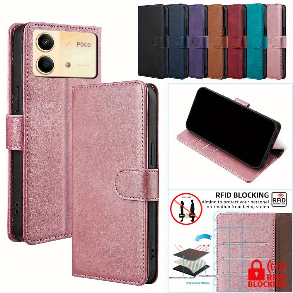 

Luxury Leather Phone Case For Xiaomi Poco X6 5g, X6 Pro 5g, X6 Neo 5g, And X6 Pro 4g, Featuring Rfid Protection And Multifunctional Wallet Capabilities With A Card Holder And Stand.