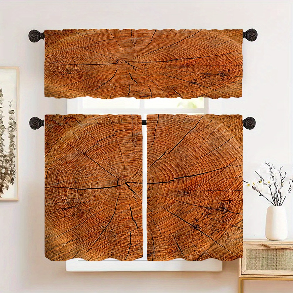 

1pc/2pcs Wood Printed Curtain, Polyester Printed , - Rod Decor Curtain, Suitable For , , , Bathroom, , , Etc., Decoration,