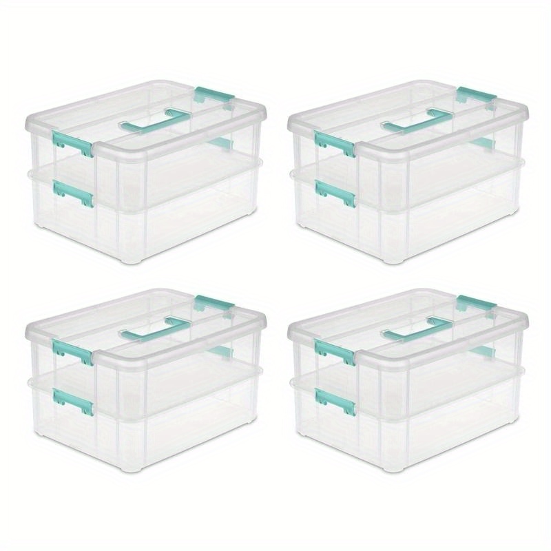 

Stack And Carry 2 Layer Handle Box Stackable Storage Container, 4 Pack