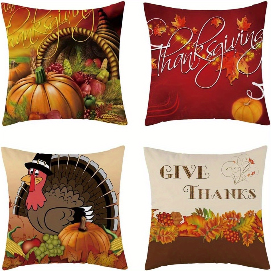 

4pcs/set Fall Thanksgiving Turkey Fall Throw Pillow Cover For And Sofa, Soft Autumn Decorative Pillow Case Cushion Cover