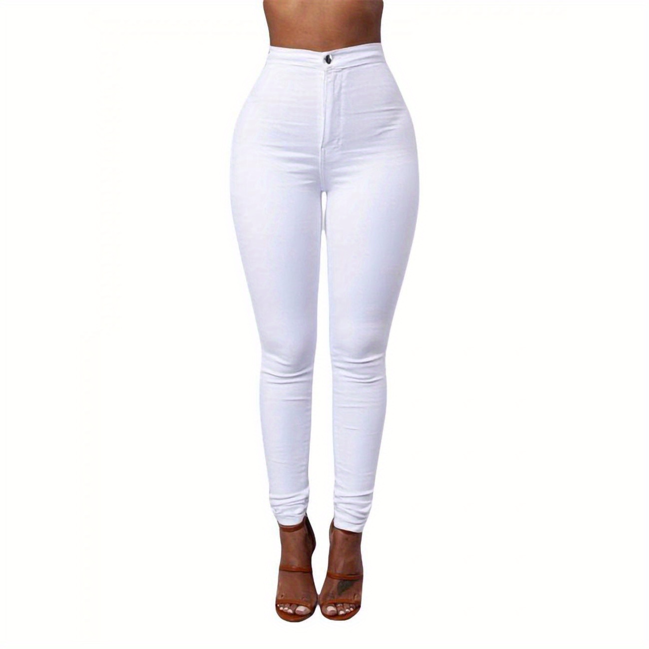 

Women's High Waist Slim Pencil Leggings, Sexy Solid Color Tummy Control Pants, Polyester Stretch Fabric
