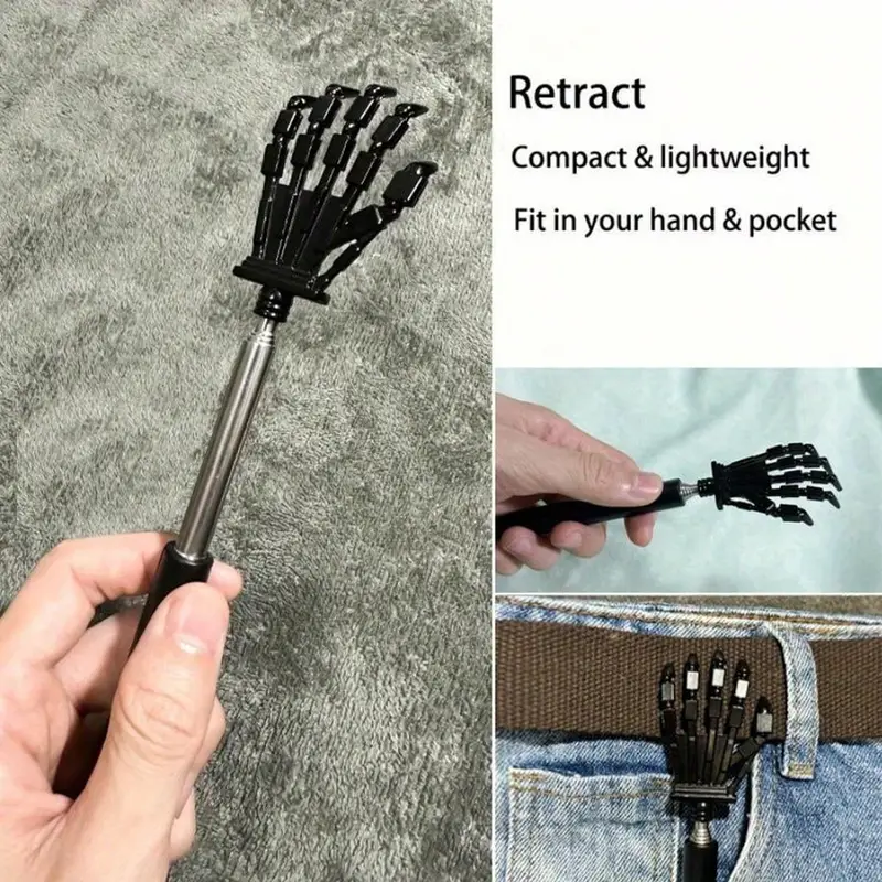1pc back scraper metal portable telescopic belt rubber handle extendable back massage tool exquisite gift for men and women Product details 2