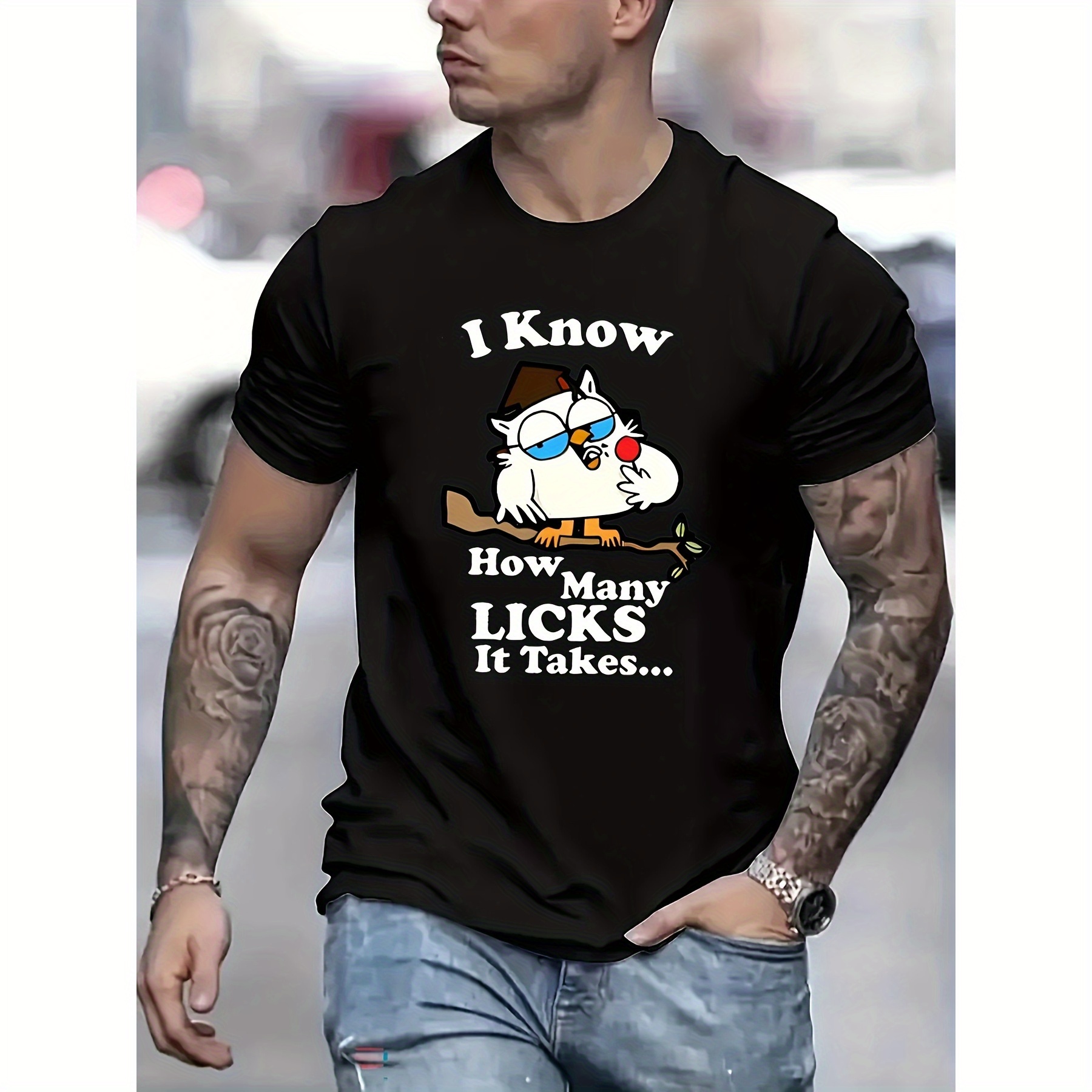 

Cartoon Owl Print Men's Round Neck Fashion Short-sleeved Sports T-shirt, Comfortable And Versatile, Suitable For Summer And Spring, Sports Style, Comfortable Edition T-shirt, As A Gift