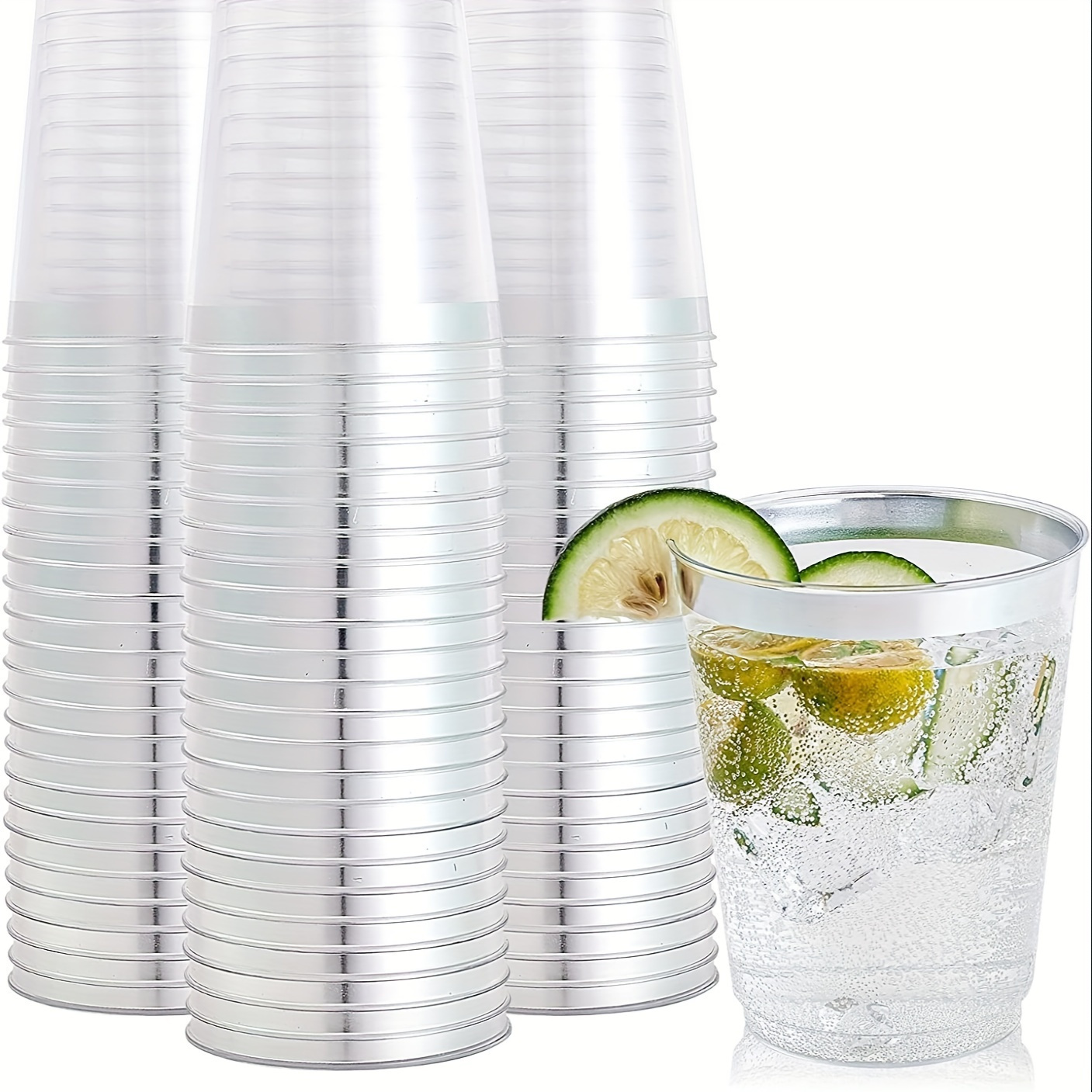 Premium Plastic Party Cups Silver Rim Disposable Sturdy Temu