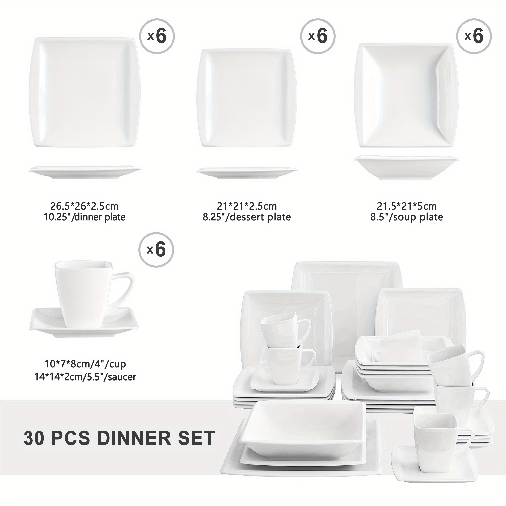 TEMU Dinnerware Sets 30pcs Plates And Bowls Sets For 6 Square Plates Dinnerware Set Modern Porcelain Dish Set