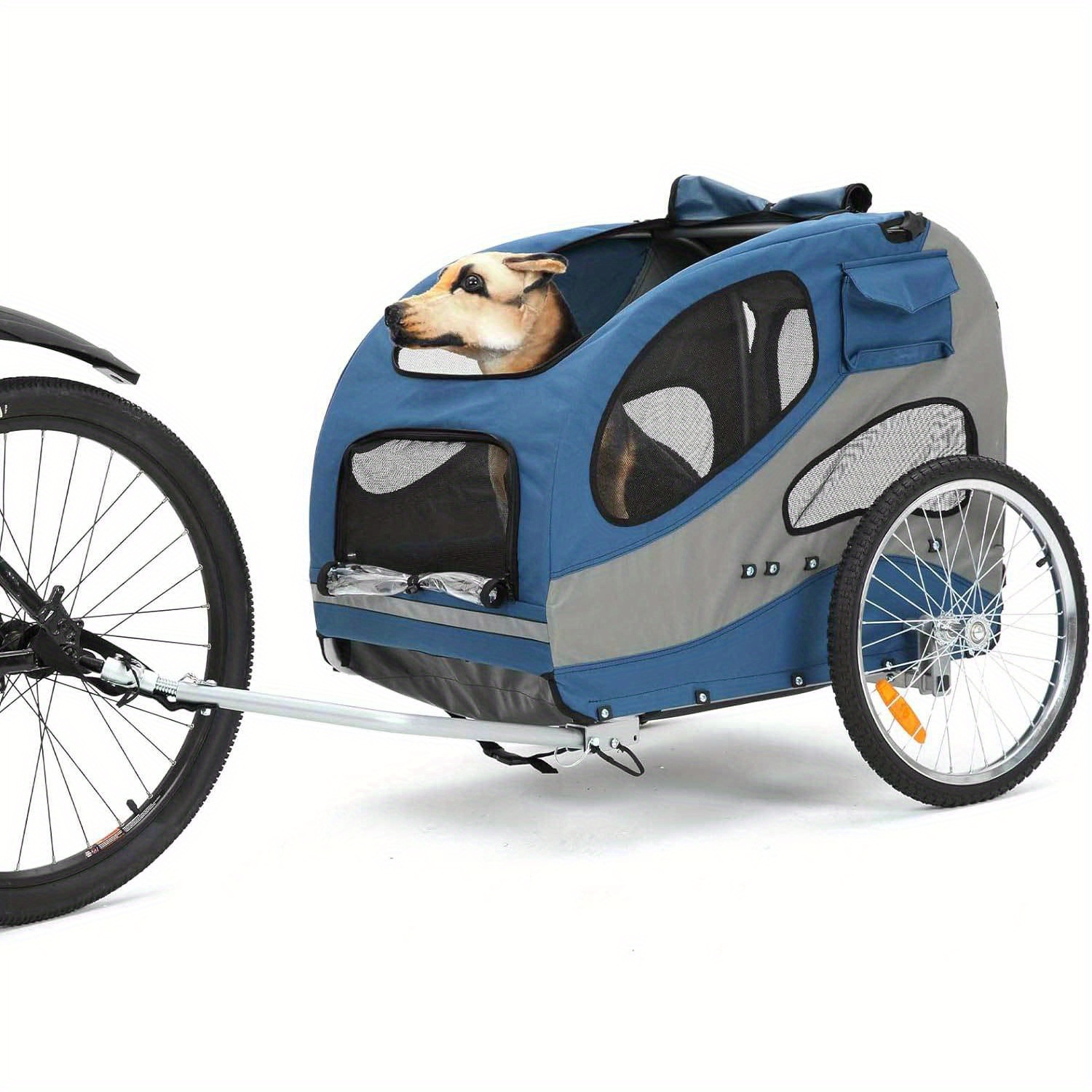 Bicycle Trailer Dogs, Dog Bicycle Trailer With Safety Reflector And Small Bag, Built-in Pads, Safety Ropes, Blue, Large Size, Xl-40kg