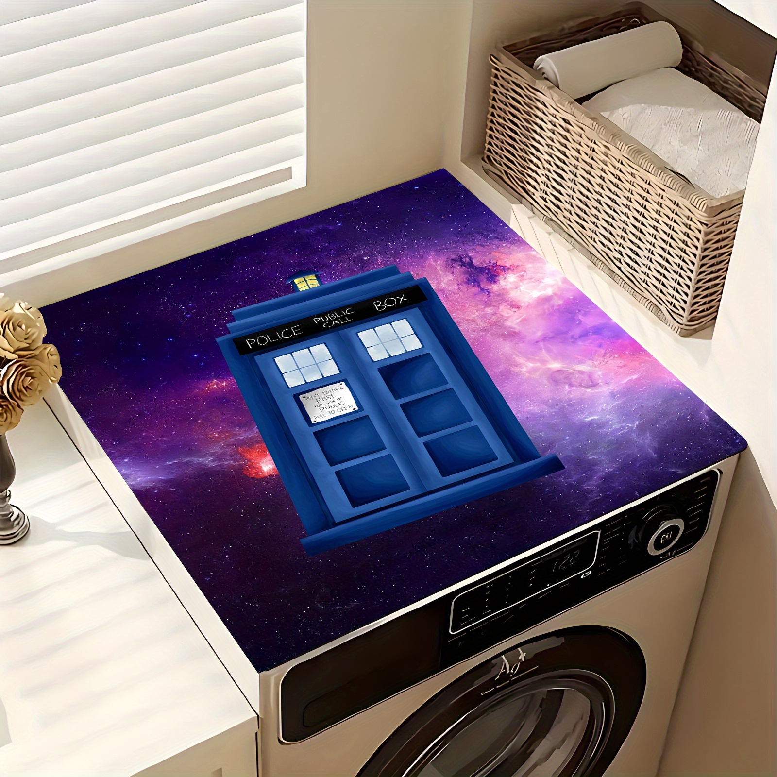 

Doctor Who Tardis Space Galaxy Design Dish Drying Mat - Polyester Absorbent Kitchen Countertop Pad For Dishes, Glasses & Utensils - Non-slip, Quick-dry, Machine-washable - 1pc