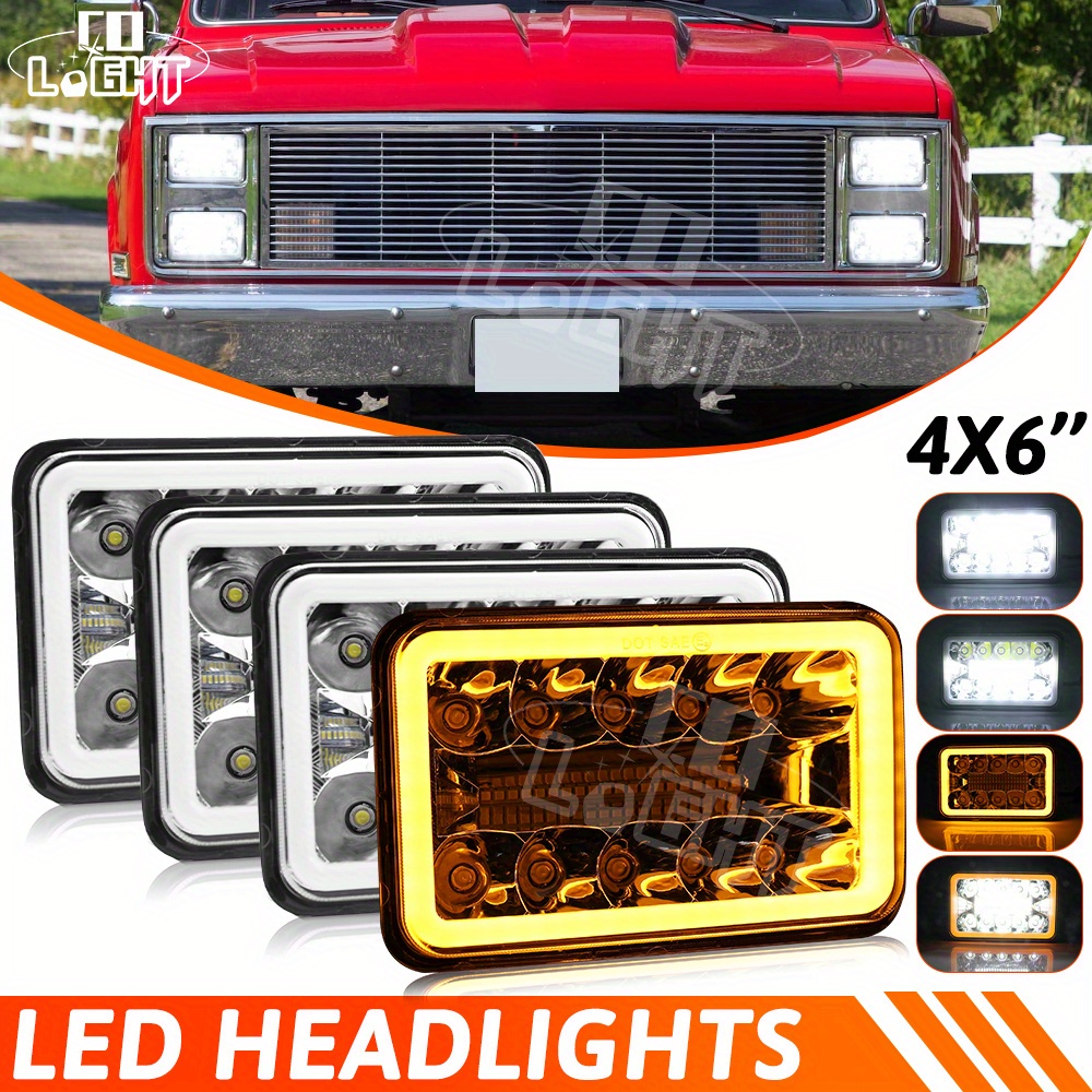 

Colight 4pcs 4x6inch Led Drl Headlights Hi Lo Sealed Beam Rectangular Replace H4651 H4652 H4656 H4666 H6545 For For For Ford For Probe For For For Dodge
