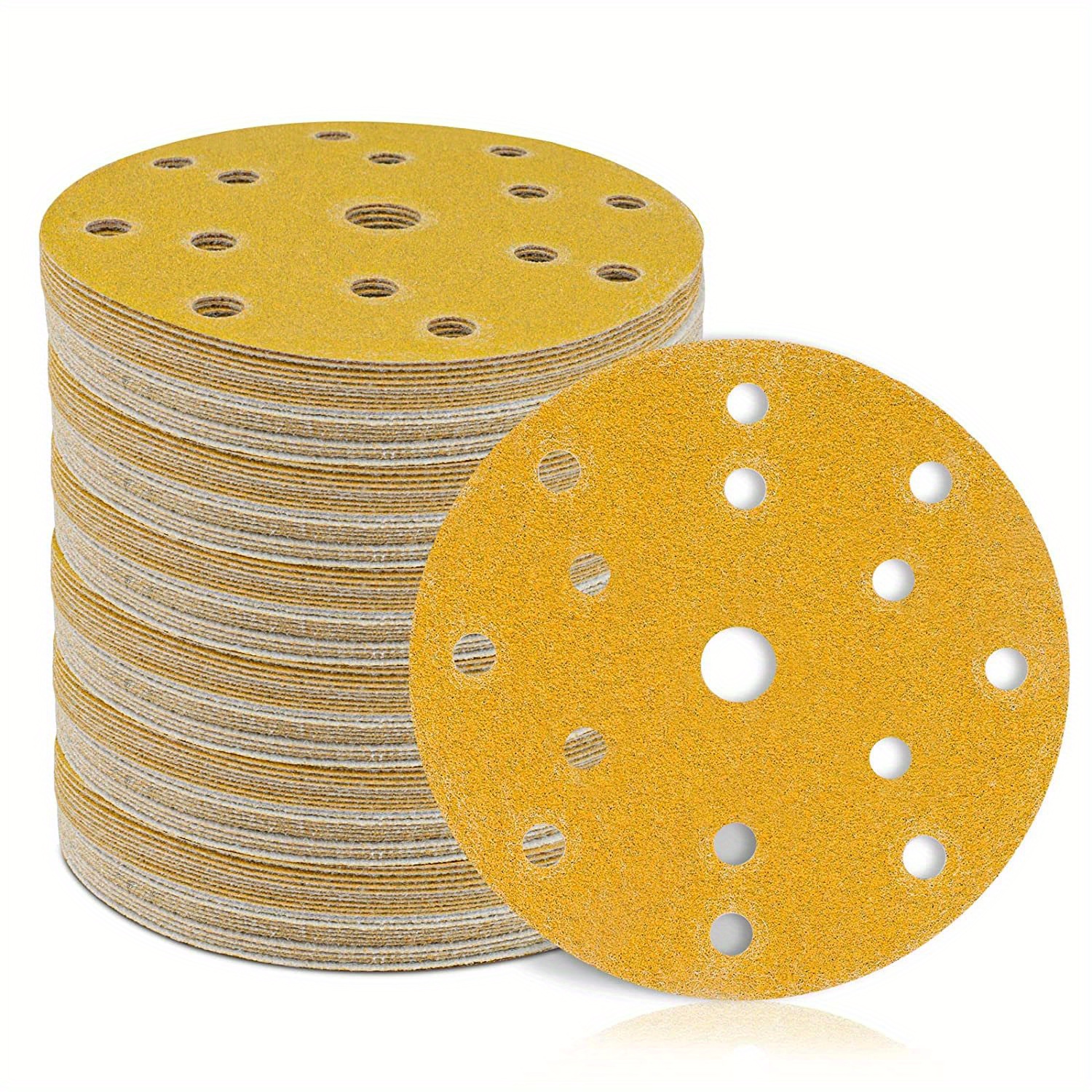 

50-pack 6-inch Yellow Sanding Discs With 15 Holes, Medium Grit, Hook And Loop Random Orbital Sander Paper For Woodworking And Metalworking