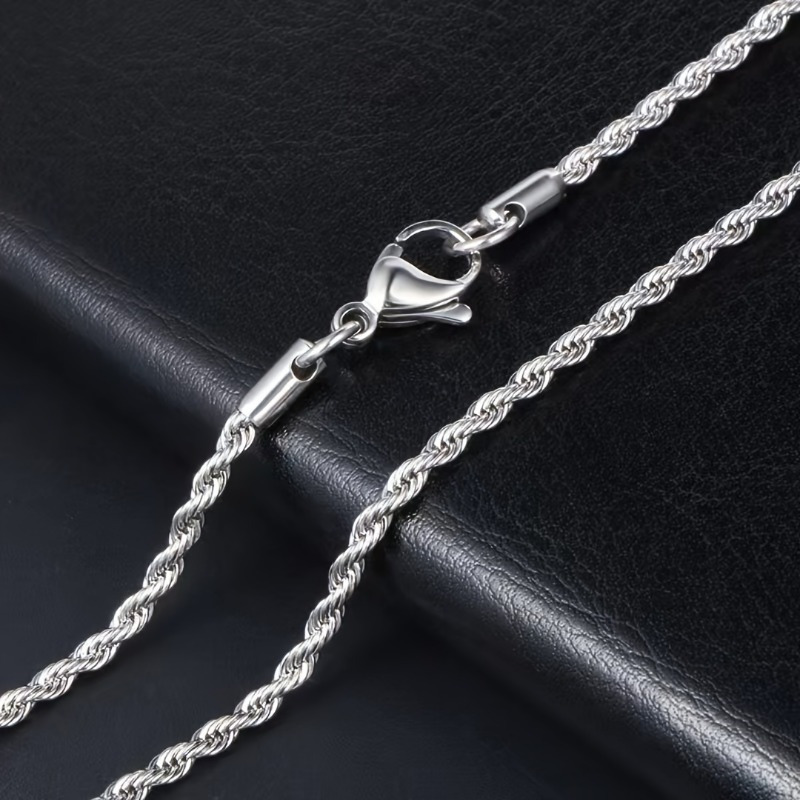 

925 Silver Italian 2 Mm Cut Braided Rope Chain Necklace For Men And Women