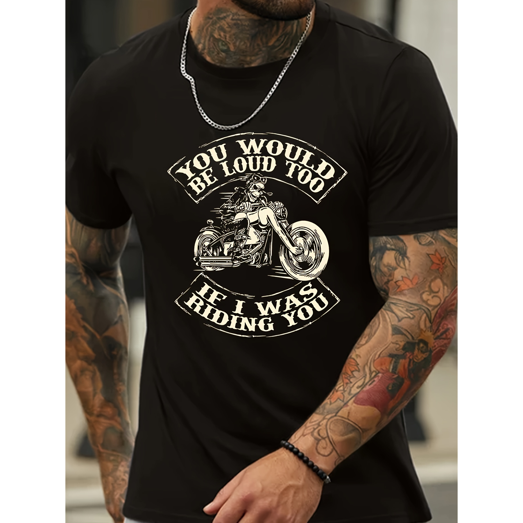 

Motorcycle Printed Men's Fashion Short Sleeve T-shirt, Comfort And Casual Breathable Top, Suitable For Men's Fitness Training, Jogging, Outdoor Activities
