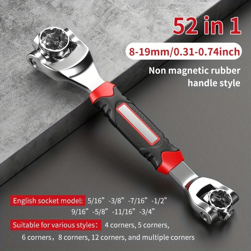 

52-in-1 Socket Wrench, Flexible Multifunctional Dog Bone With Rubber Handle, Rotating Head, Standard Of , Used For Automotive Maintenance, Etc