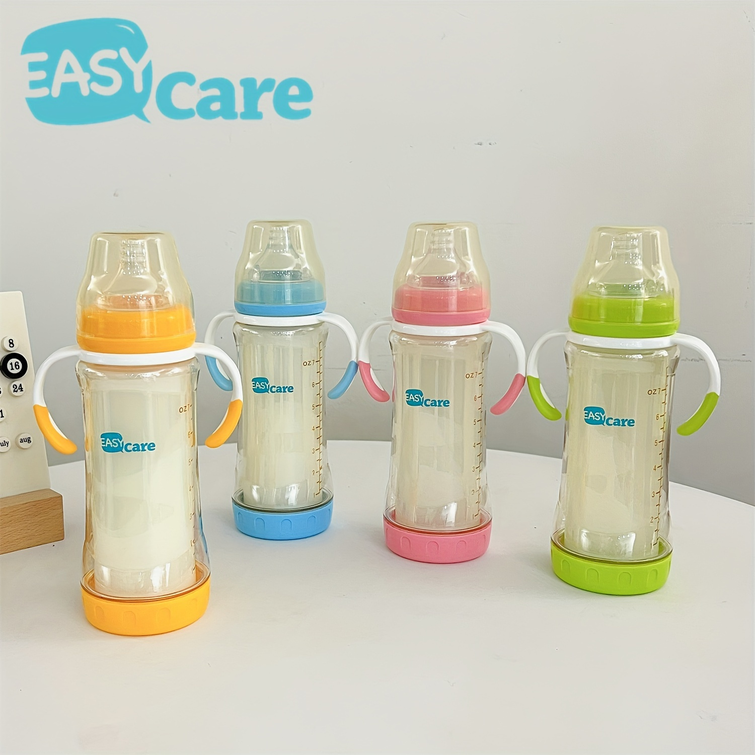 

4-pack Easycare Safe Glass Baby Bottles, Double-layer, Natural With Straw, Bpa-free, 200ml, Ppsu Material, For Newborns And Toddlers 6 Months To 3+ Years