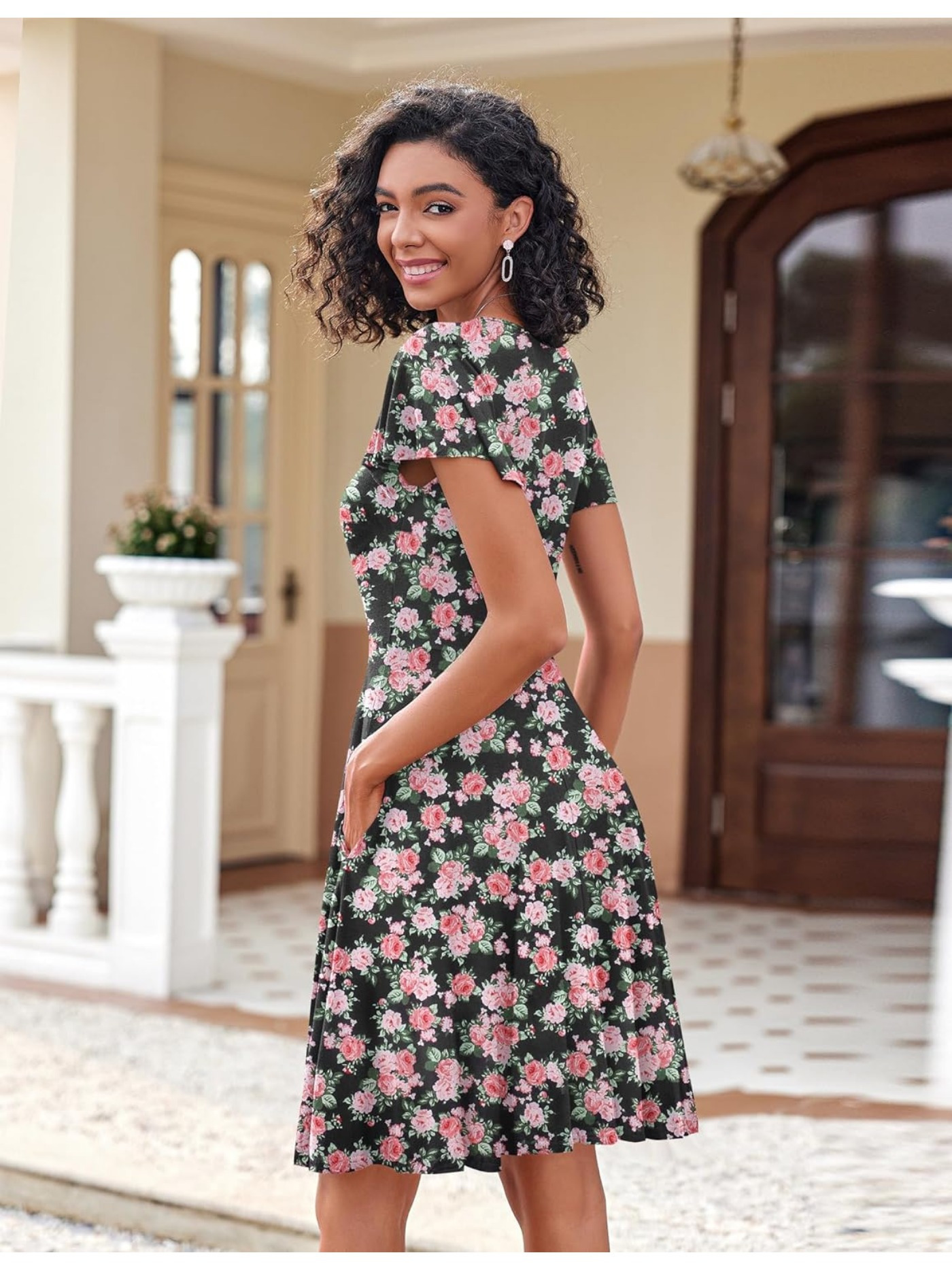 Women's Sleeveless Floral Swing Dress - Crewneck Loose Midi Sundress For Summer & Beach
