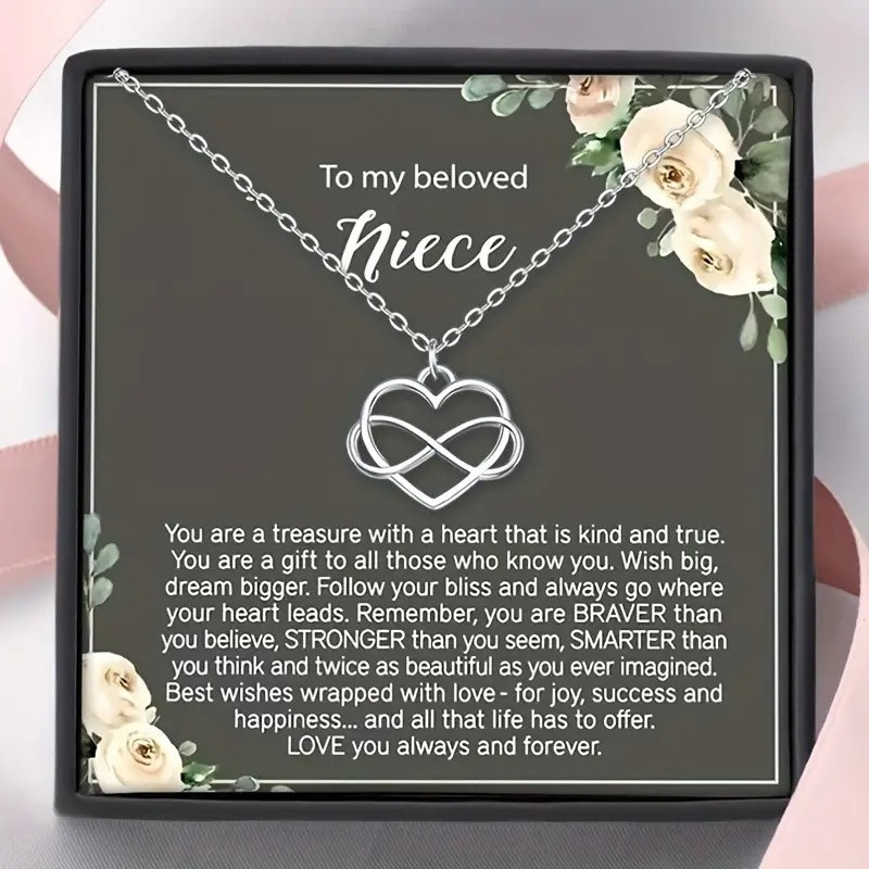 

Gift Card With Text And Black Gift Box Wrapped Heart Pendant Necklace Birthday Gift Christmas Gift