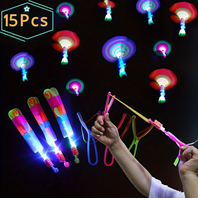 

15pcs Elastic Helicopter Spinning Toys, Led Luminous Toys, Cool Glitter Rocket, Glitter Outdoor Toys, Birthday Gift Toys, Stocking Stuffed Toys, Carnival Prizes, School Party Supply