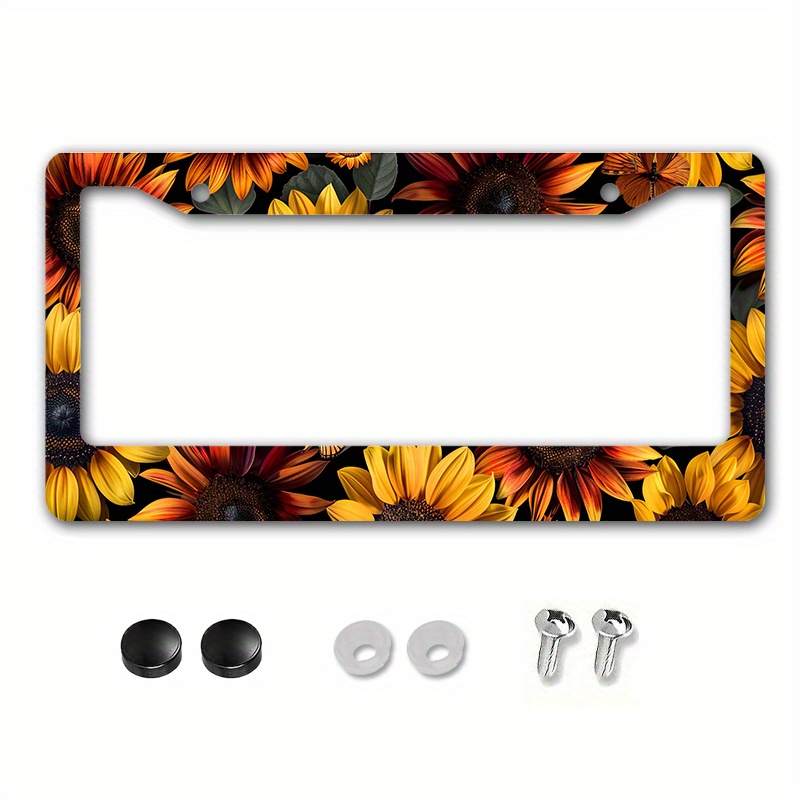 

Festive 6.3x12.2inch(16x31cm) Metal Sunflower & Butterfly License Plate Frame - Easy Installation For Your Car