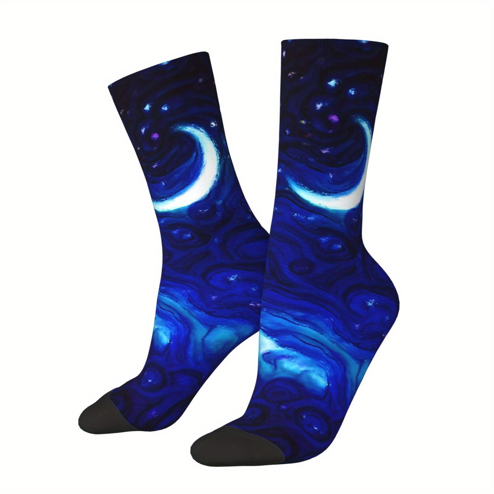 

Moon Pattern 3d 1 Pair Men's Novelty Mid-calf Crew Socks, Breathable Comfy Casual Socks All- Fashion Sports Socks As Holiday Gifts