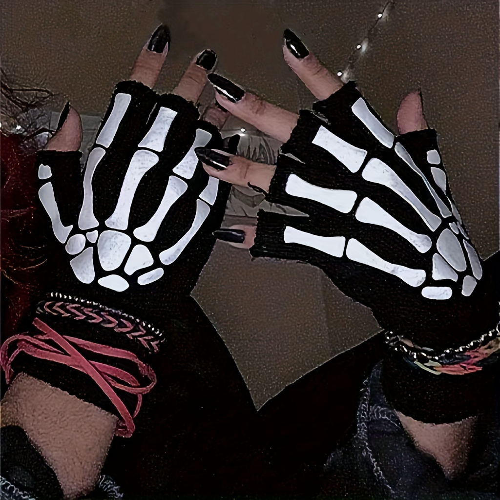 skeleton fingerless gloves sold on Temu United States