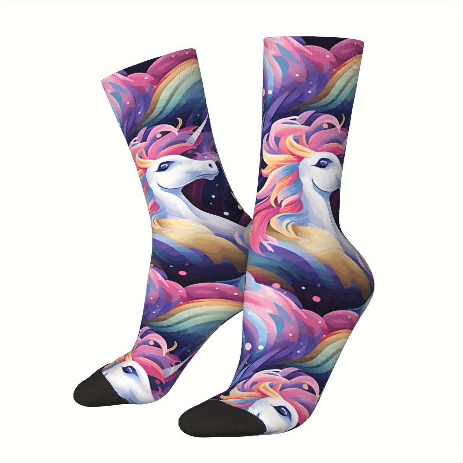 

Men's Unicorn Space-themed Crew Socks - Vintage Hip Hop Style, Novelty Gift Idea, Breathable Polyester