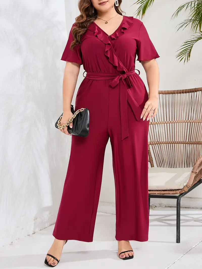 women plus size ruffle v neck short sleeve wide leg - Temu women plus size ruffle v neck short sleeve wide leg - Temu