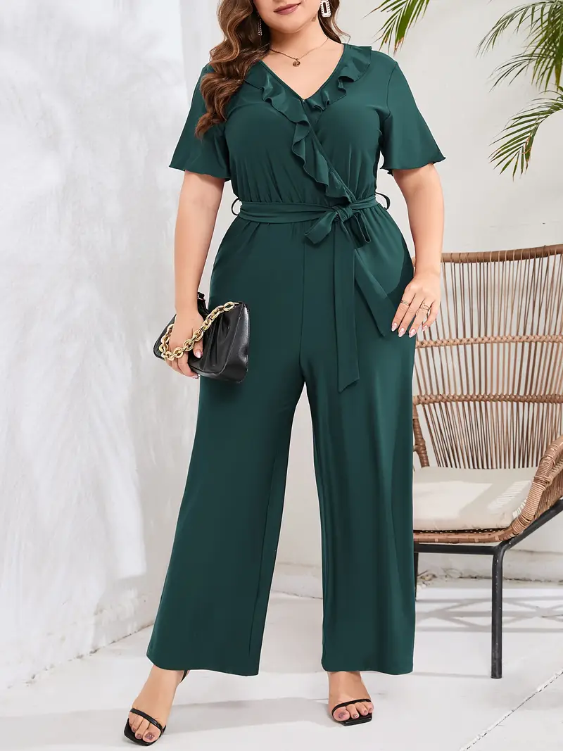 women plus size ruffle v neck short sleeve wide leg - Temu women plus size ruffle v neck short sleeve wide leg - Temu