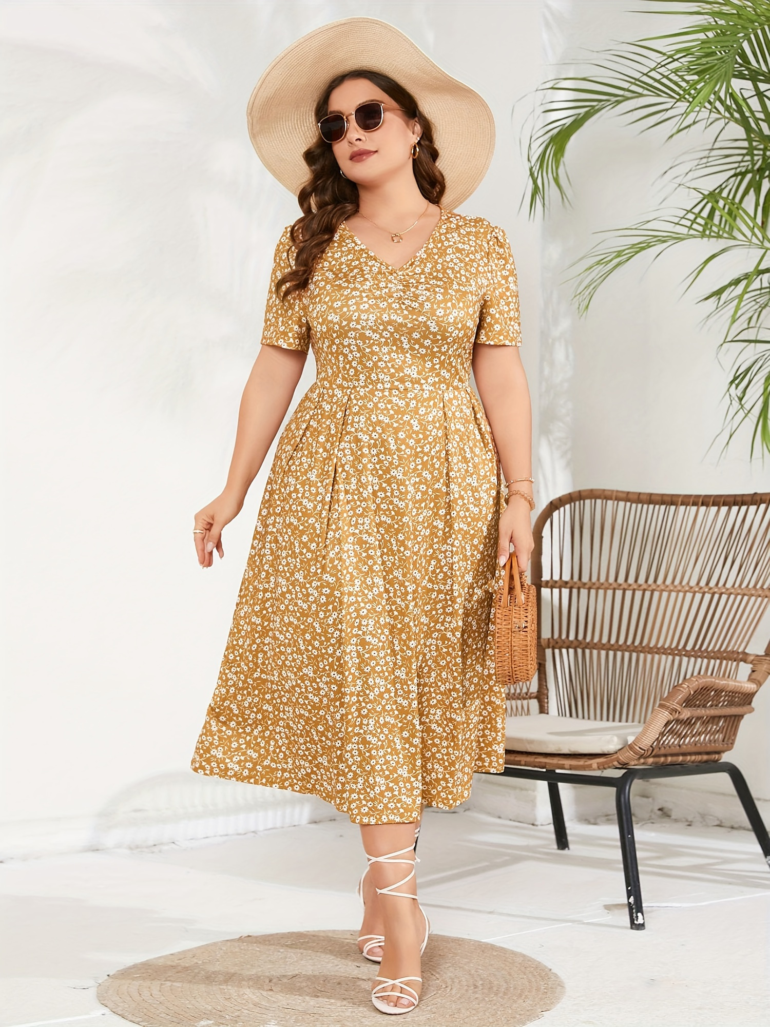 plus size maxi dress womens summer casual boho floral empire - Temu