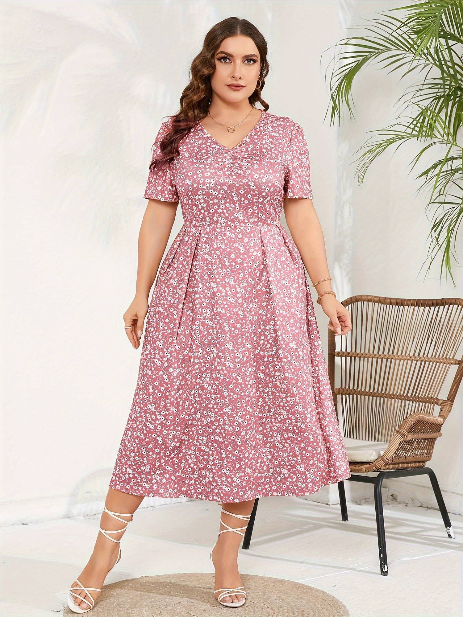 chinese dress ladies Plus Size Tropical Print Empire Waist Maxi Dress main image 1