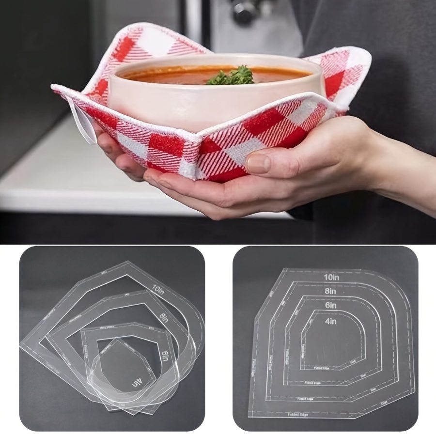 

4 Size Bowl Cozy Template Set - Acrylic Transparent Sewing Templates For Hot And Cold Food Bowls - Diy Kitchen Art Craft - Handmade Diy Sewing Templates - Includes Instructions