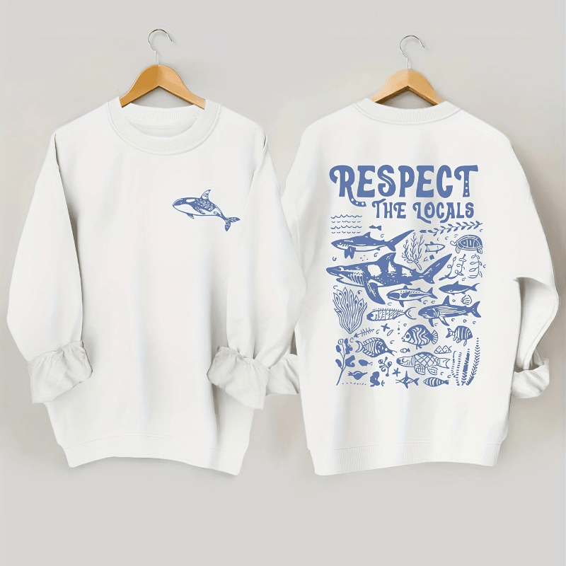 

Marine Life Print Sweatshirt, Long Sleeve Crew Neck Casual Sweatshirt For Fall & Spring, Women's Clothing