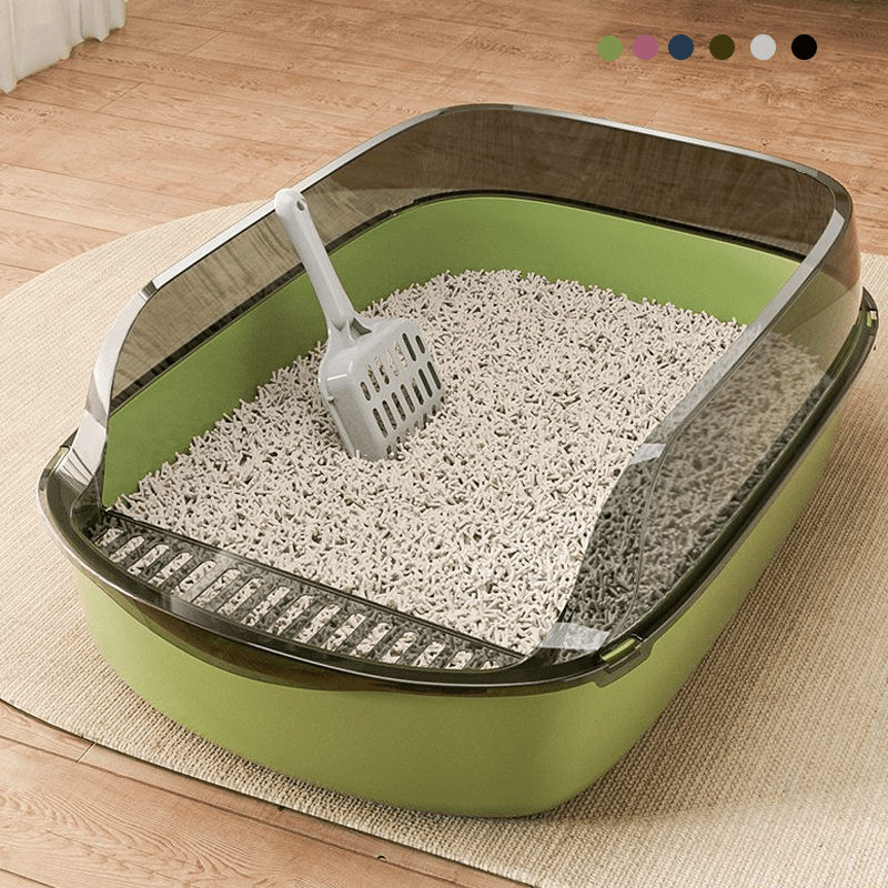 

Extra Large Cat Litter Box With Scraper, High-sided Enclosure, Semi-enclosed Plastic Cat Toilet, , Thickened, Square Shape, Pet Supplies