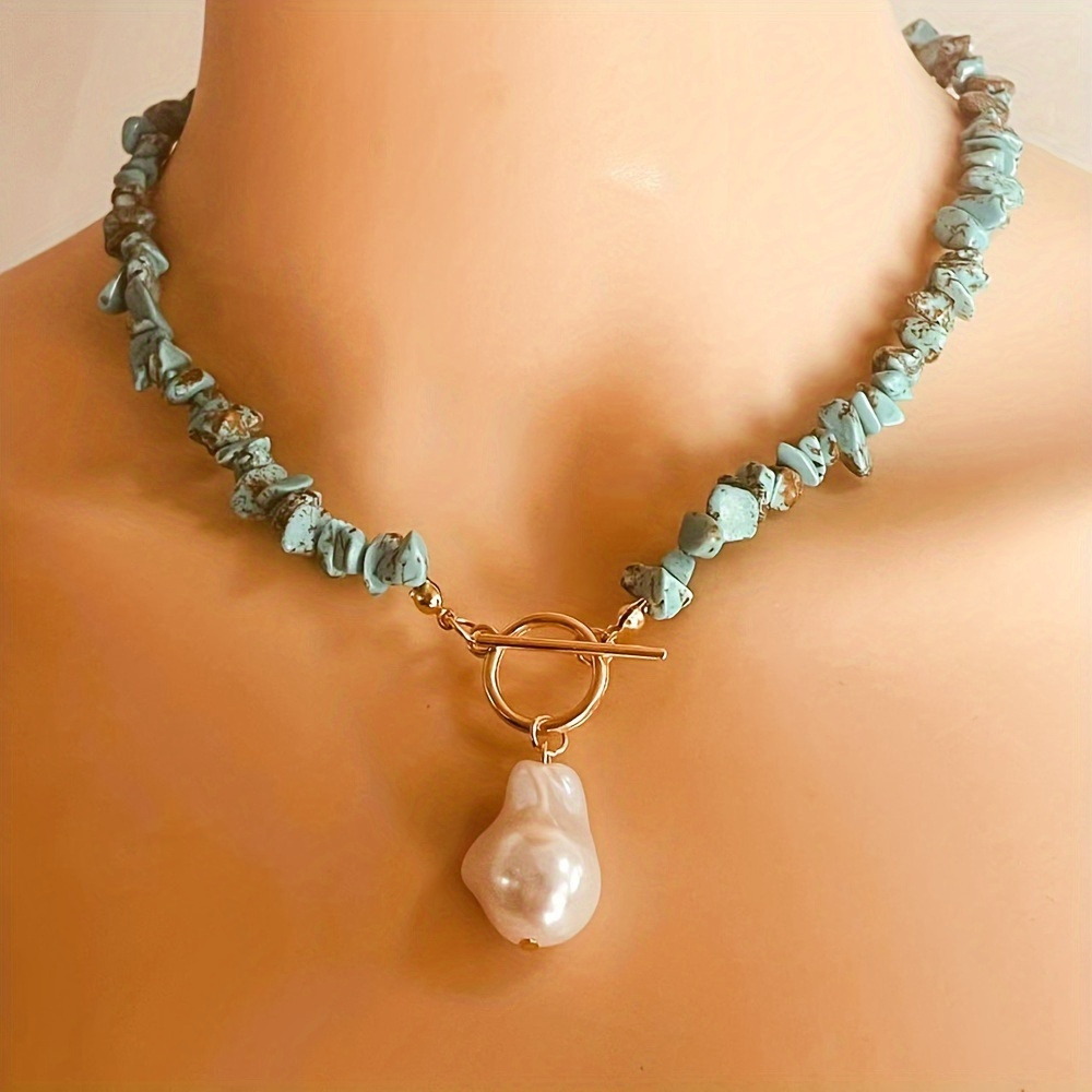 

1 Bohemian Turquoise Necklace With Freshwater Pearl Pendant