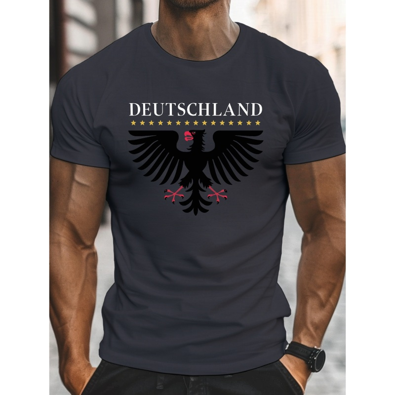 

Plus Size Men's Summer T-shirt - Deutschland Eagle Graphic Print, Short Sleeve, Casual Polyester Tees For Big & Tall Men, Machine Washable