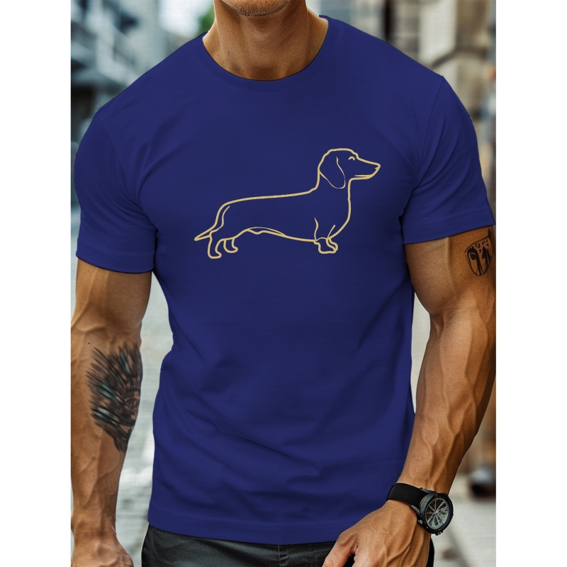 

Dachshund Outline Print Summer Men's Crew Neck T-shirt With Comfy Short Sleeves, Lightweight Top For Daily Life & Outdoor Activities, Men's Clothing