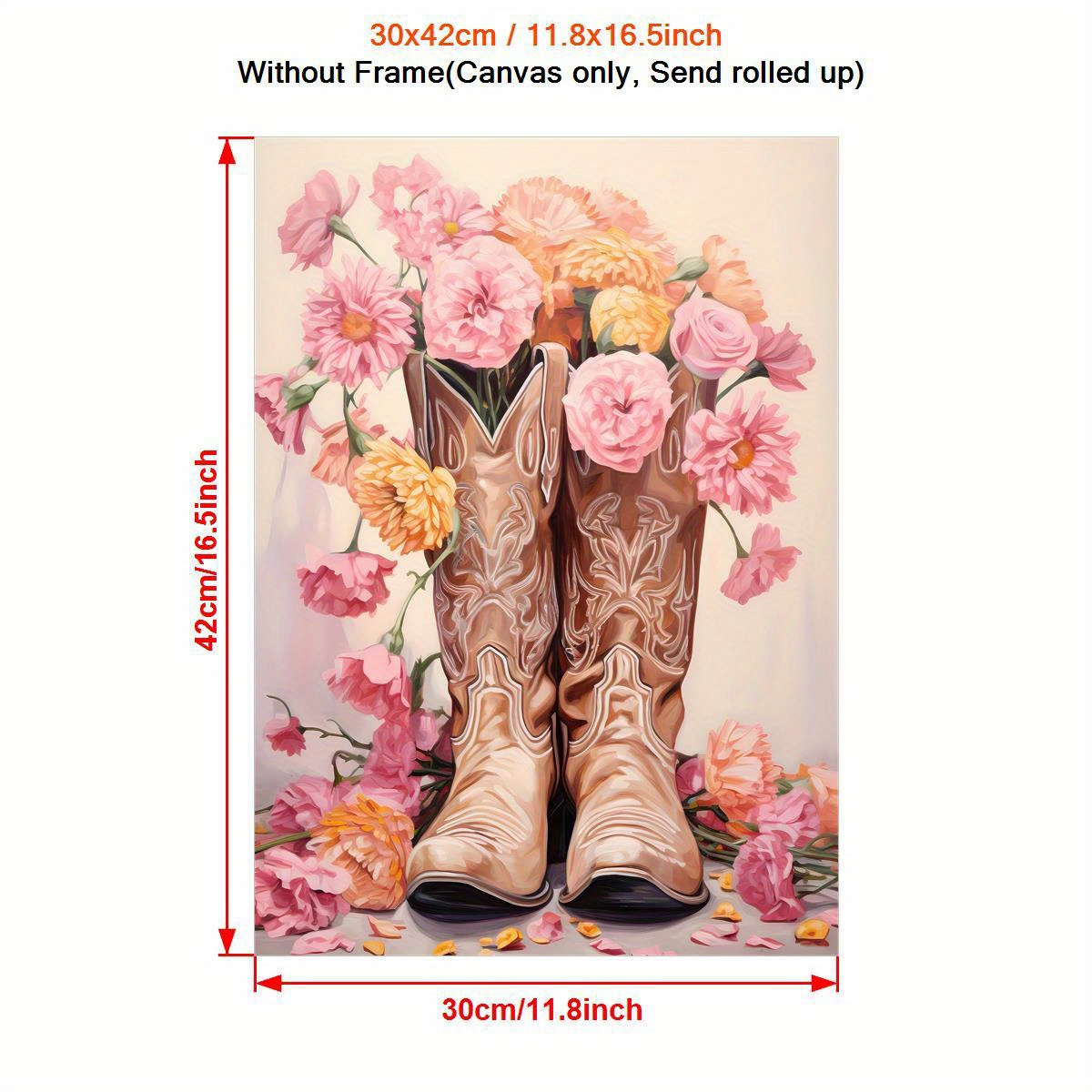 Chic Pink Floral Cowboy Boots Canvas Art Frameless Boho Wall Temu Morocco