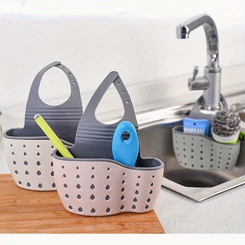 TEMU 3pcs Adjustable Sink Sponge Holder - Versatile Hanging Organizer With Quick-drying Design - Perfect For Kitchen & Bathroom - Space-saving, User-friendly Solution For Staying Tidy