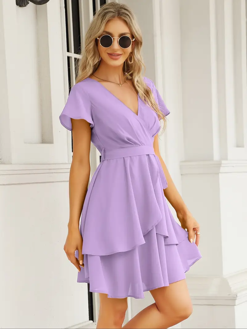 v neck flowy dress short Red V-neck Sheath/Column 2026 Mother of the Bride Dress Short/Mini