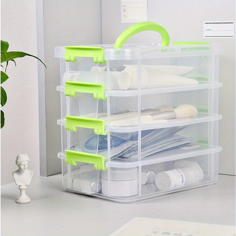 

4-tier Stackable Plastic Storage Box With Safety Lock - Portable & Spacious Organizer For A4 Paper, Photos, Documents & Scrapbooks - Ideal For Home And Office