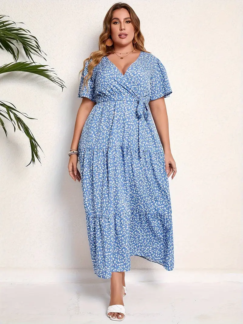 women plus size v neck wrap maxi dress high waist ruffle - Temu women plus size v neck wrap maxi dress high waist ruffle - Temu