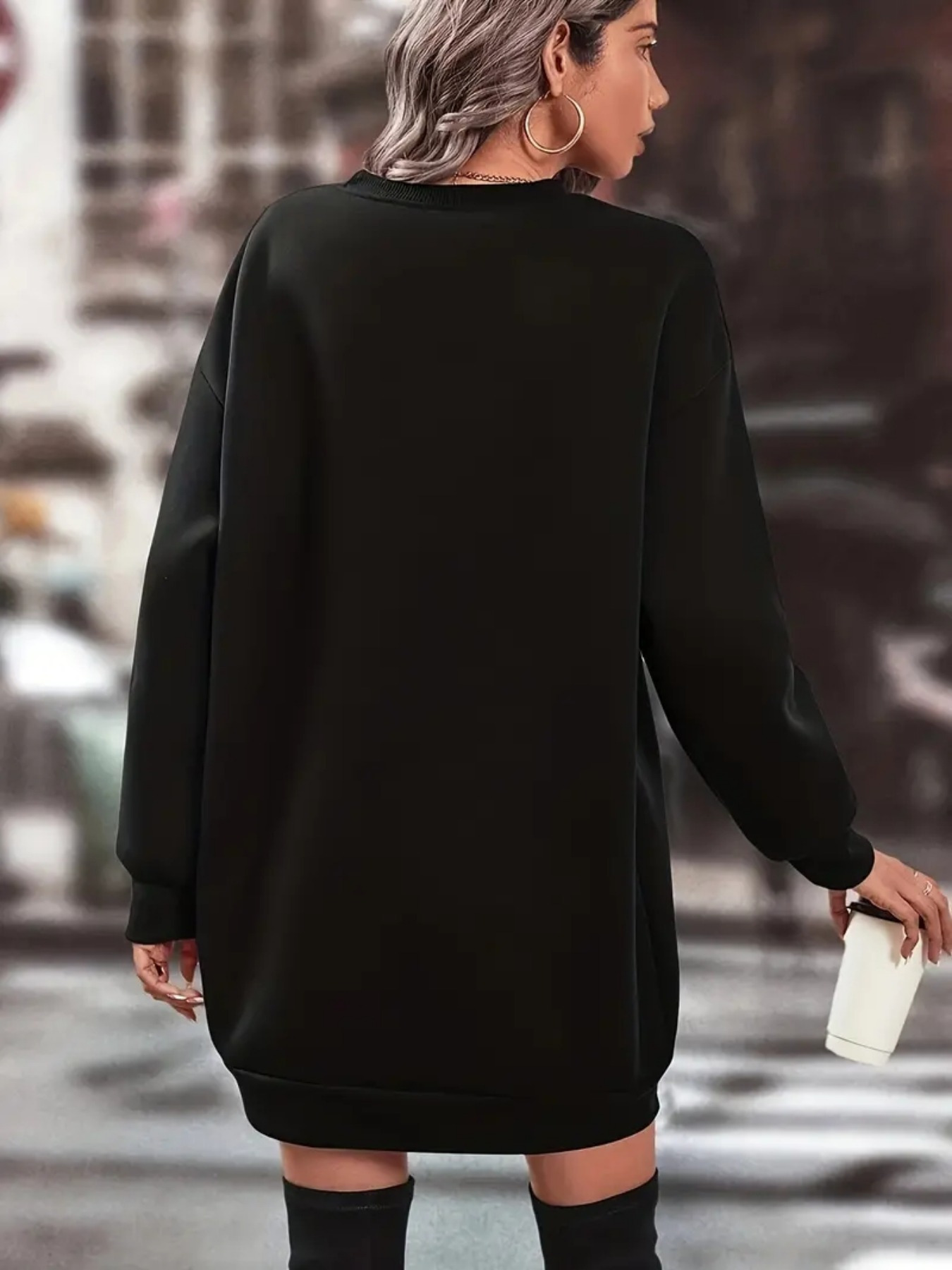 Plus Size Birthday Queen Print Dress, Casual Crew Neck Long Sleeve Dress  For Fall Winter, Women's Plus Size Clothing