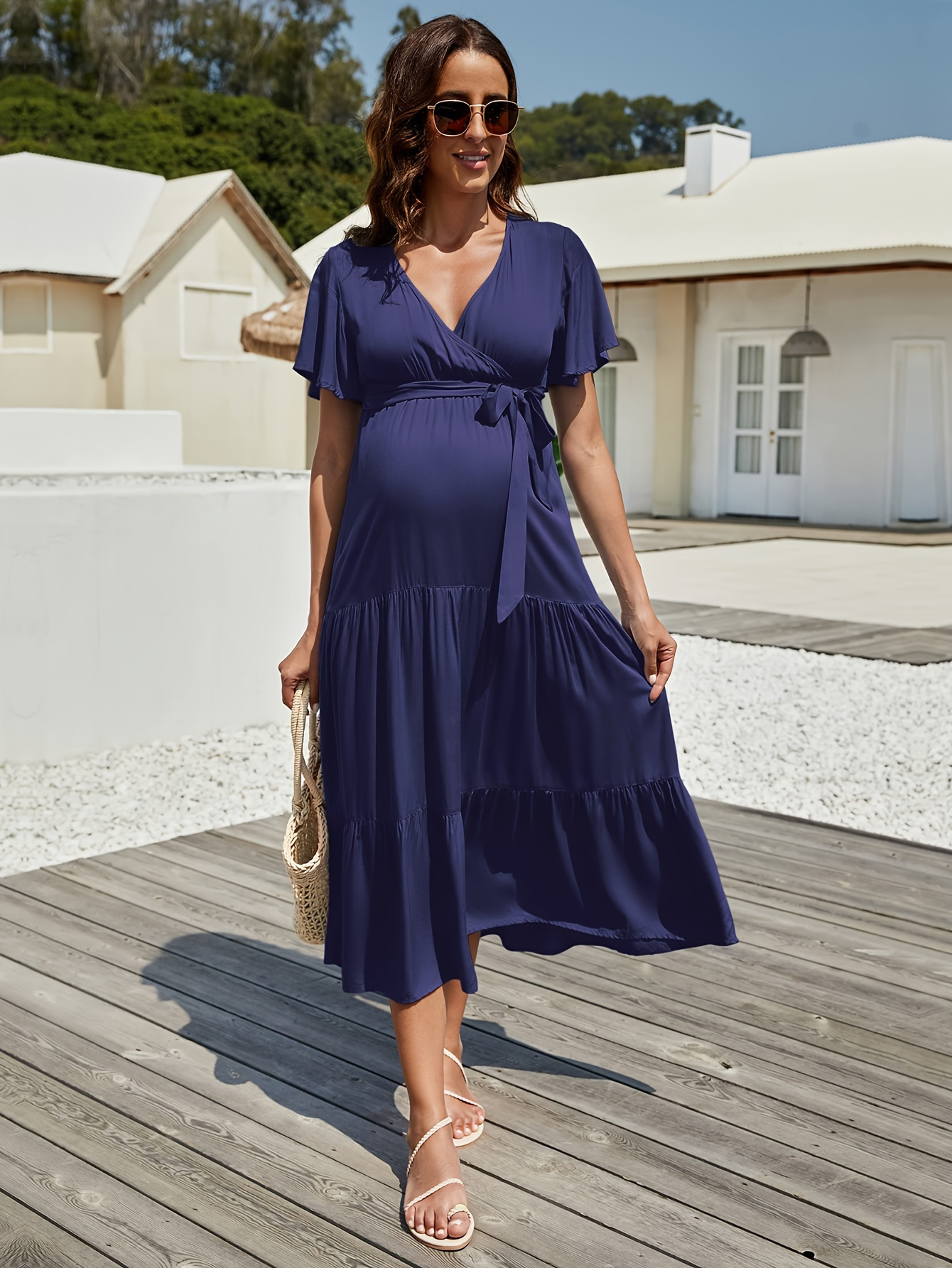 casual blue maternity dress PinkBlush Navy Lace Overlay Maternity Maxi Dress main image 1