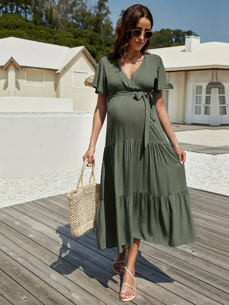 maternity dress womens v neck puff sleeve pleated maternity - Temu maternity dress womens v neck puff sleeve pleated maternity - Temu